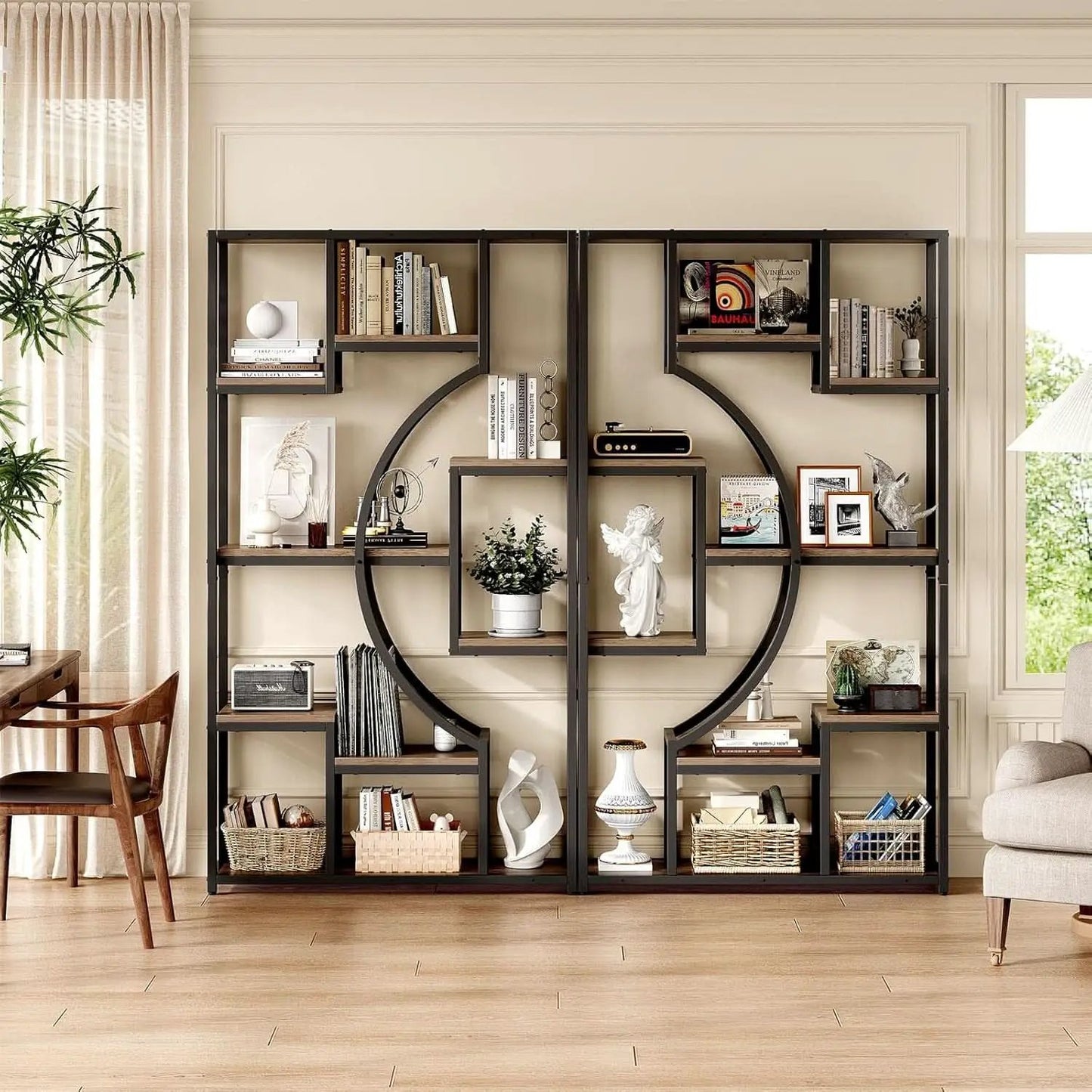Tall Industrial Bookshelf Set Of 2 Geometric Gray Wash from PriceLows™