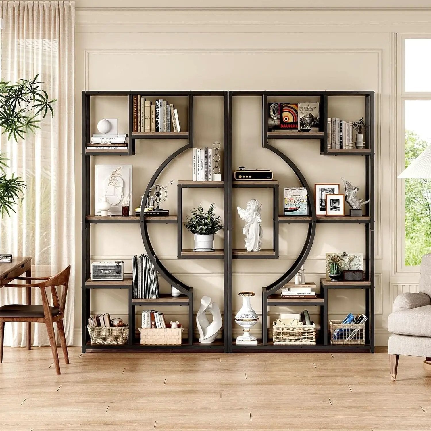 Tall Industrial Bookshelf Set Of 2 Geometric Gray Wash from PriceLows™