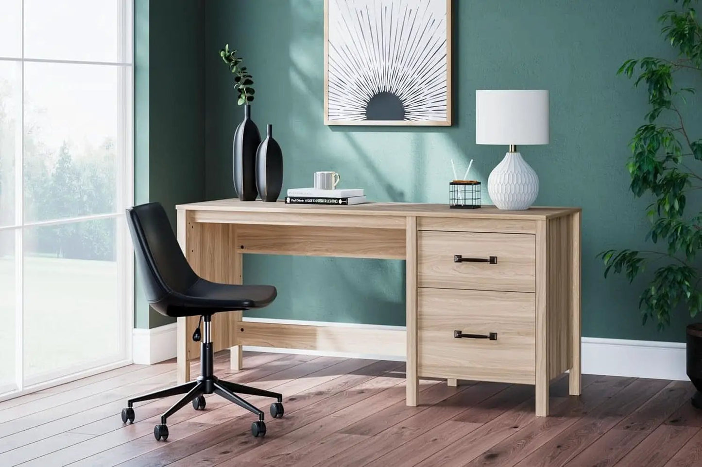 Battelle 60 Inch Wide Light Brown Home Office Desk from PriceLows™