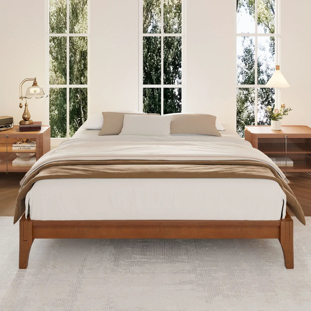 Solid Dry Bamboo Platform Bed Frame, With Slat Support | 6 Pieces | Bamboo | Bedroom