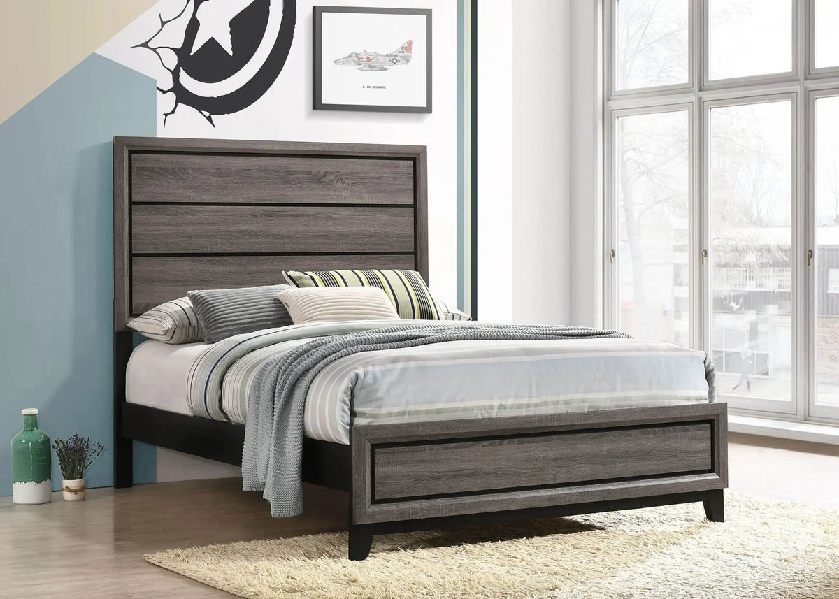 Watson Wood Full Panel Bed Grey | 57.25 x 78.75 x 56.5 in | Rubberwood & Engineered Wood | Oak