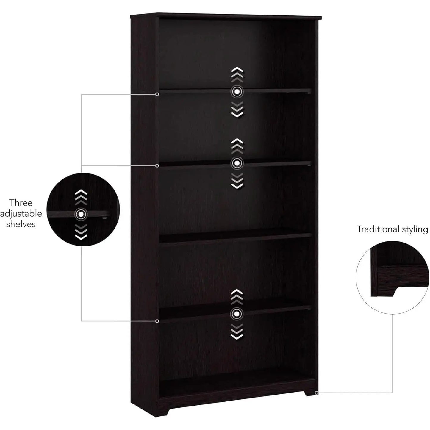Tall Five Shelf Bookcase Espresso Oak For Living Room from PriceLows™