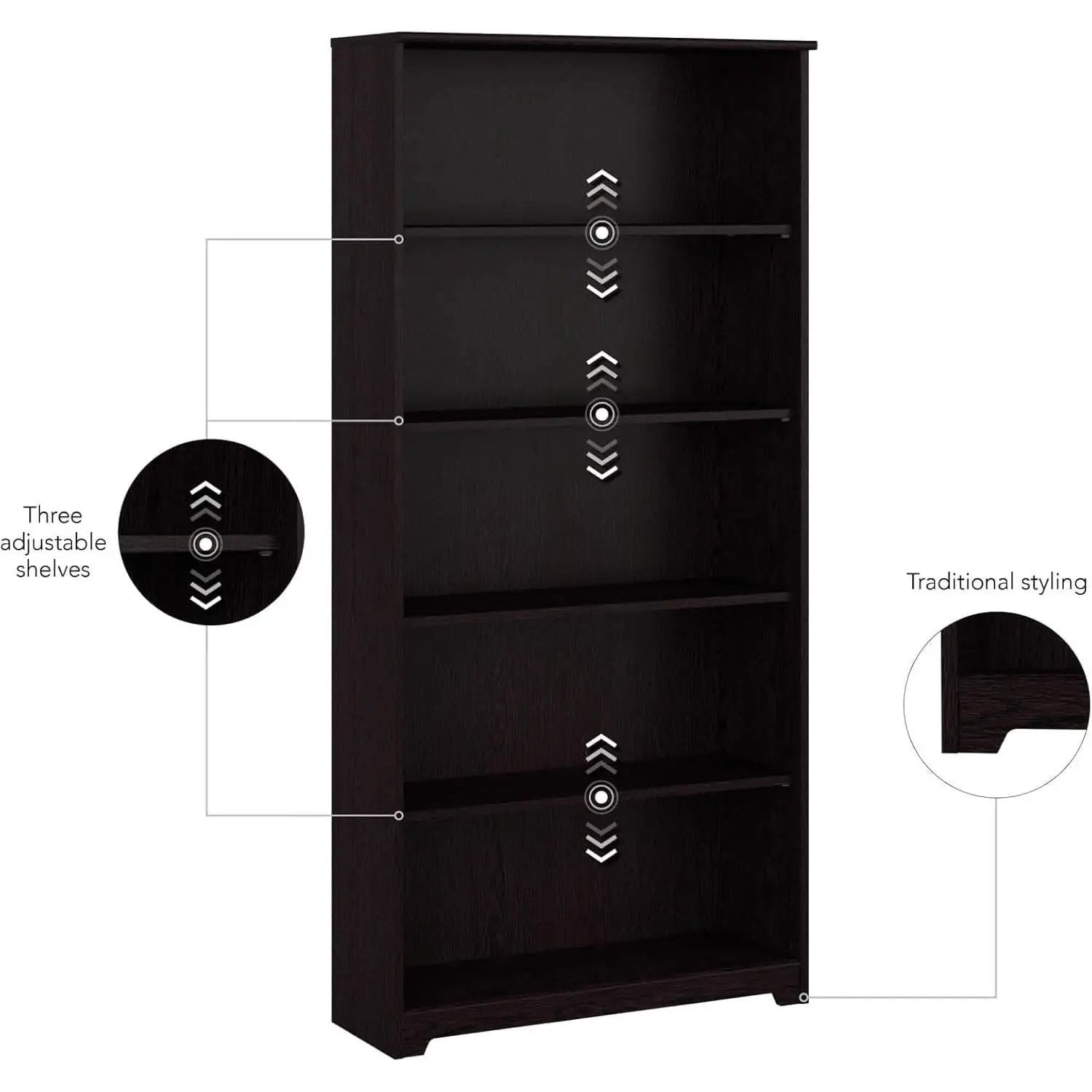 Tall Five Shelf Bookcase Espresso Oak For Living Room from PriceLows™