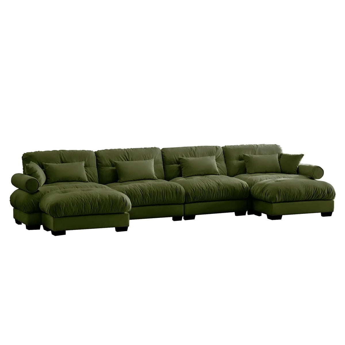 Modular Sectional Sofa | Deep Comfort Cushions | Vintage Fabric Ottoman