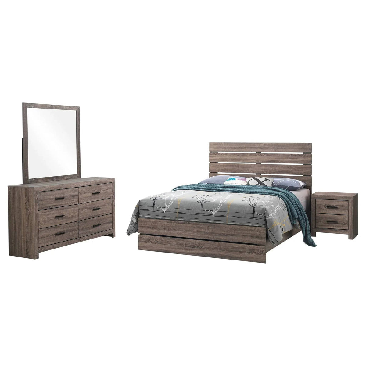 Brantford 4-piece Eastern King Bedroom Set Barrel (Style 2) | 4-Piece Set | Engineered Wood & Veneer | Oak