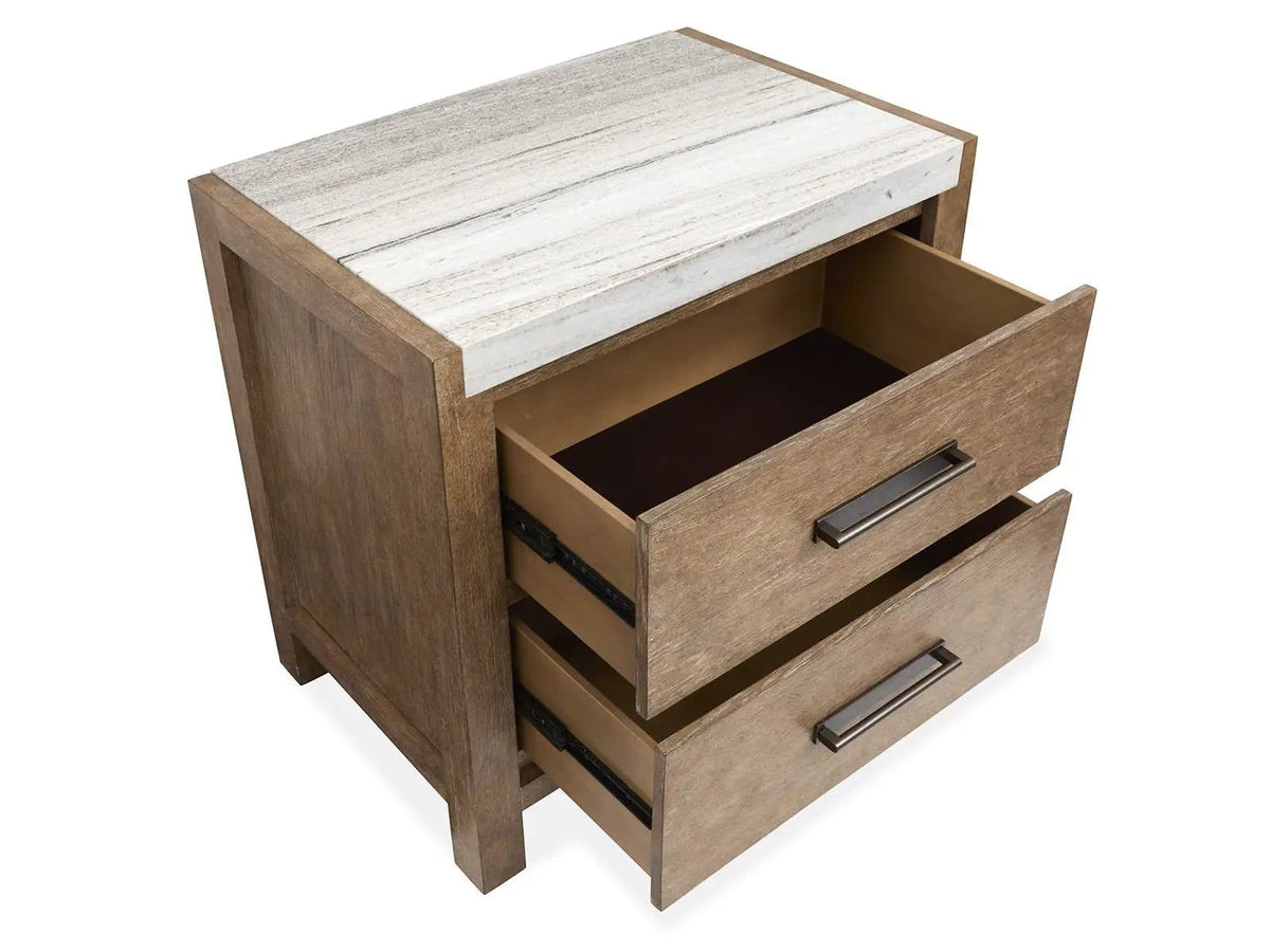 Plum Creek Drawer Nightstand | 2 Pieces | Oak Veneer & Fabric | Bedroom