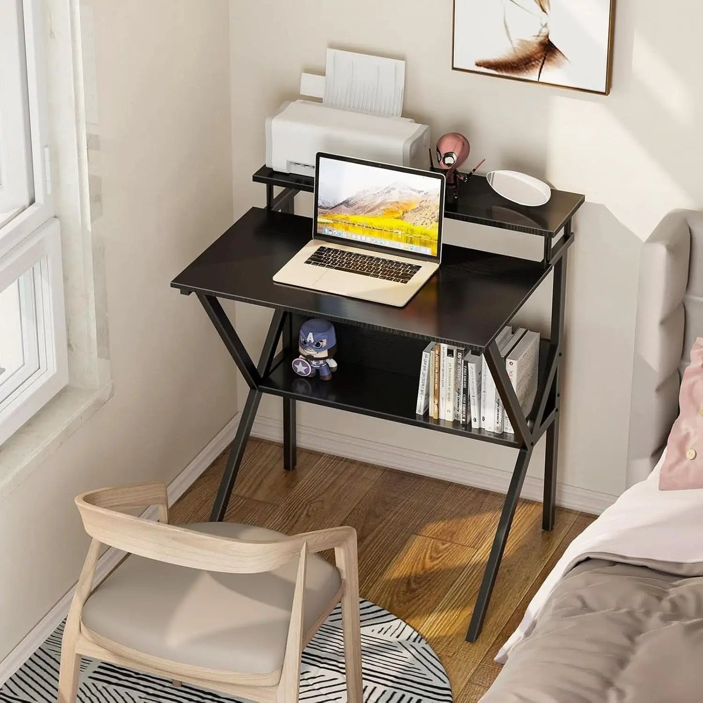 Compact Computer Desk With Monitor Stand 27.5 Inch Black from PriceLows™