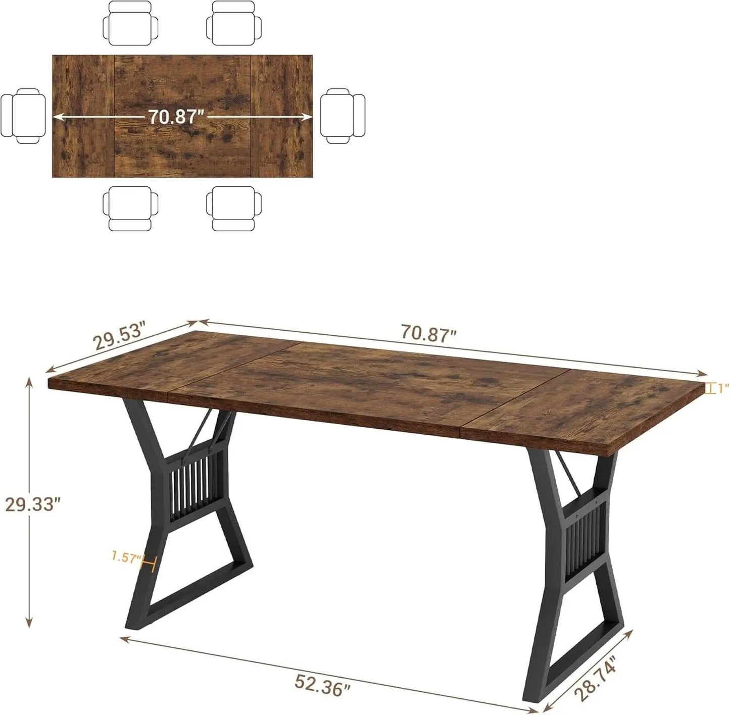 70.8 Inch Farmhouse Dining Table With Heavy Duty Metal Legs from PriceLows™