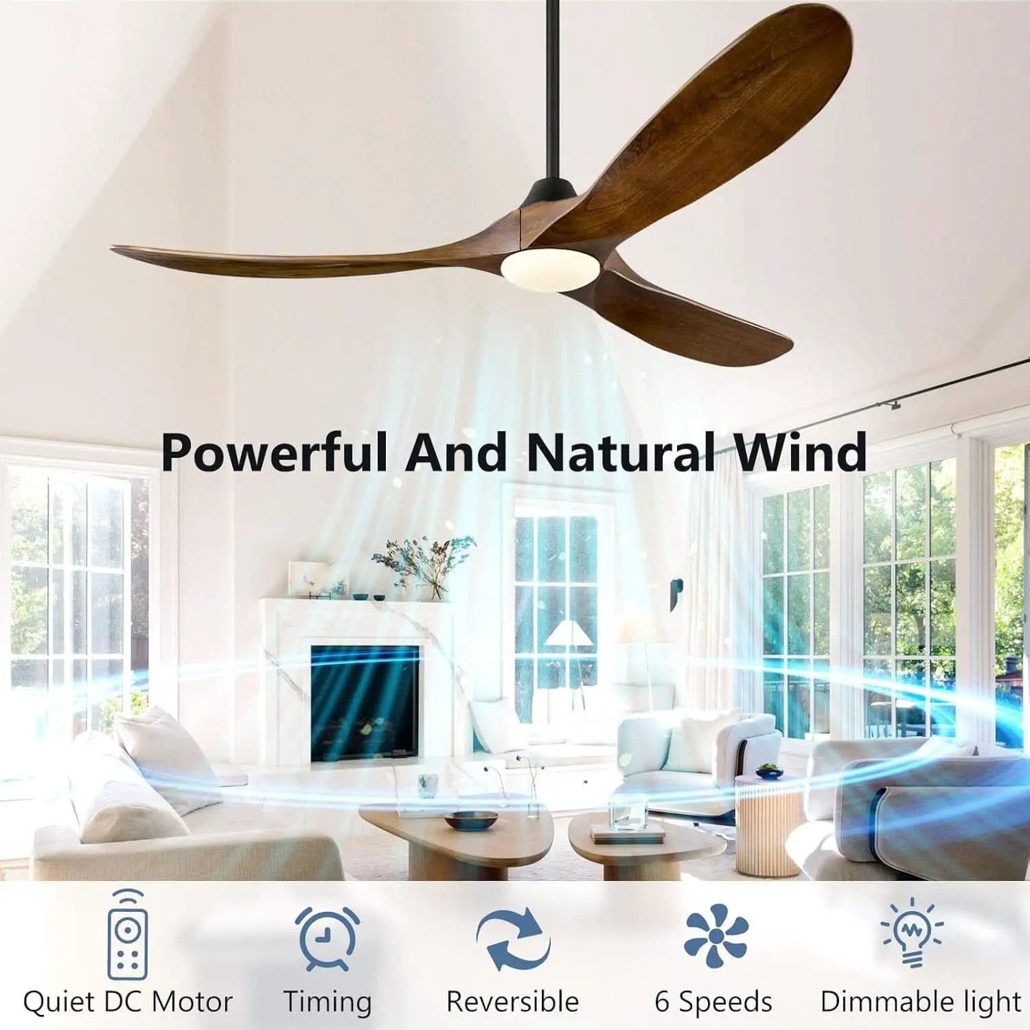 52 Inch Walnut Wood Ceiling Fan With Remote And Integrated Lights from PriceLows™