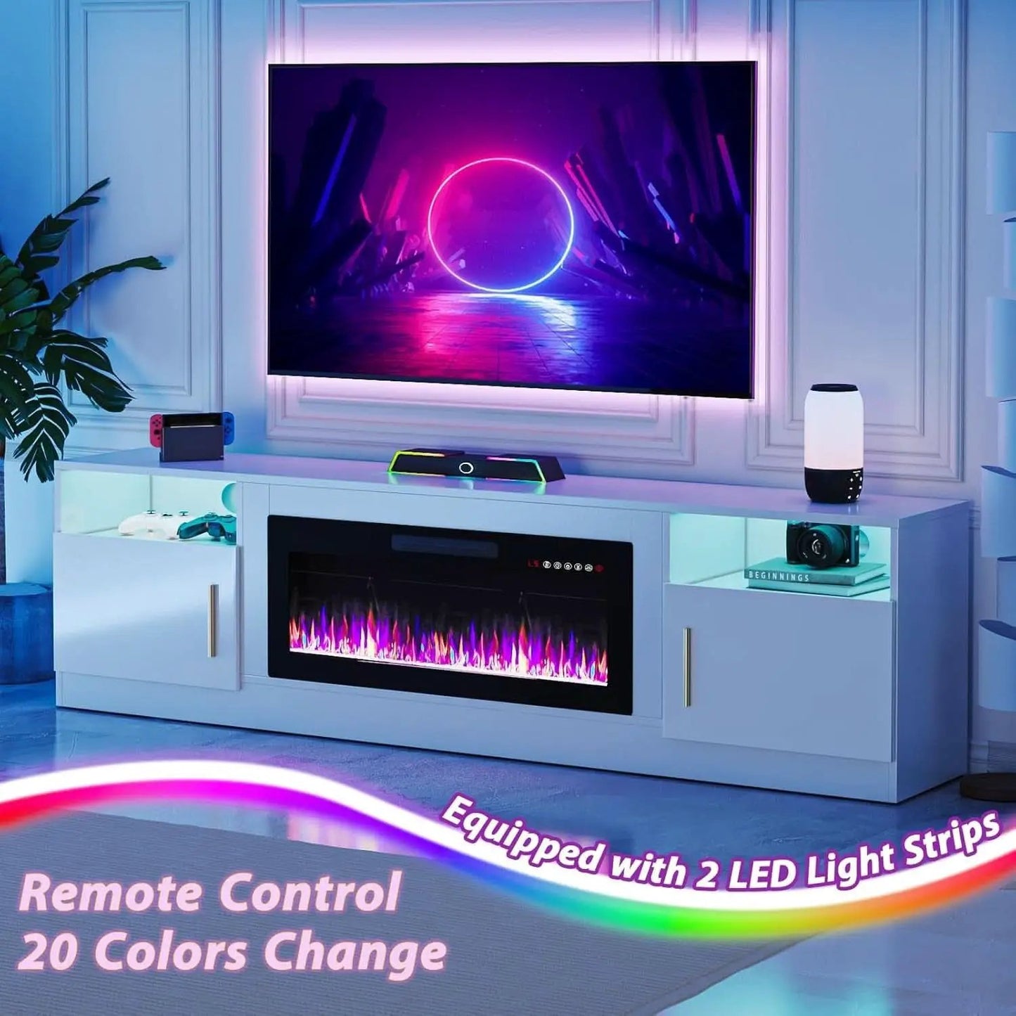 80 Inch Electric Fireplace TV Stand With LED Lights from PriceLows™