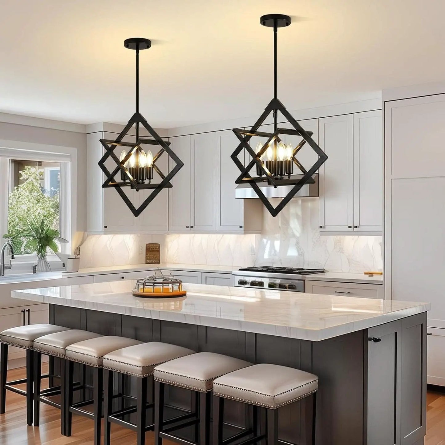 18 Inch Black Geometric Industrial Farmhouse Chandelier With 4 Lights Adjustable Height from PriceLows™
