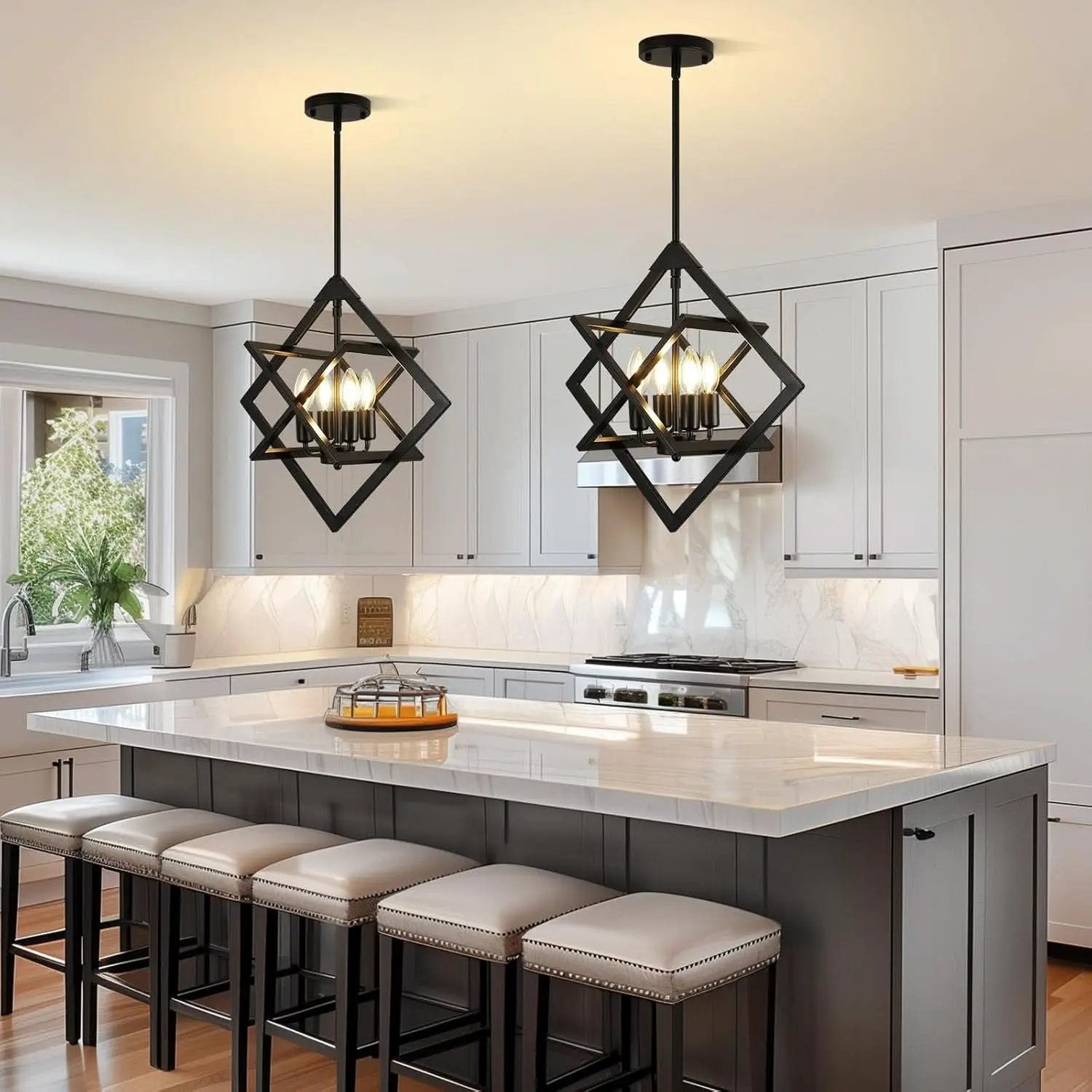 18 Inch Black Geometric Industrial Farmhouse Chandelier With 4 Lights Adjustable Height from PriceLows™