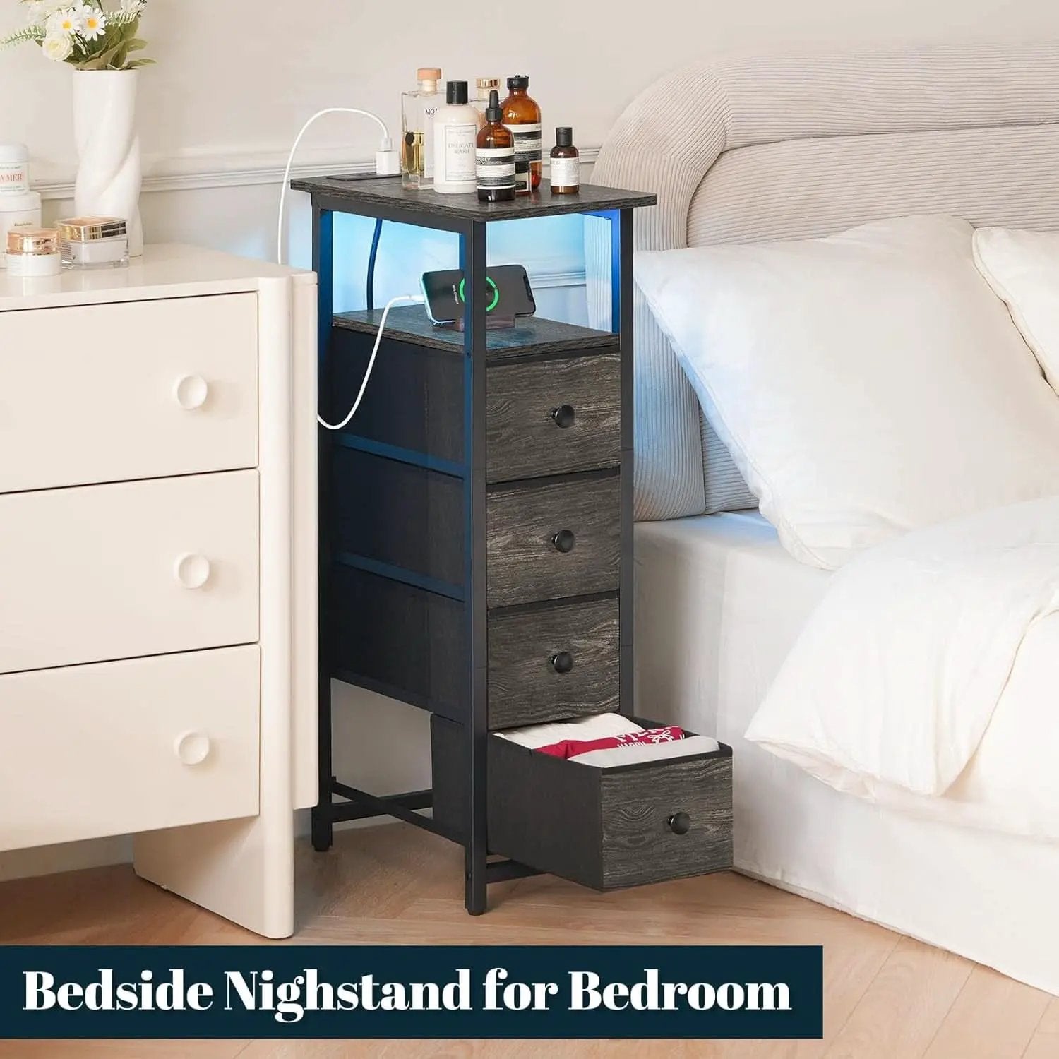 Narrow Dresser Nightstand With Led Charging Station from PriceLows™