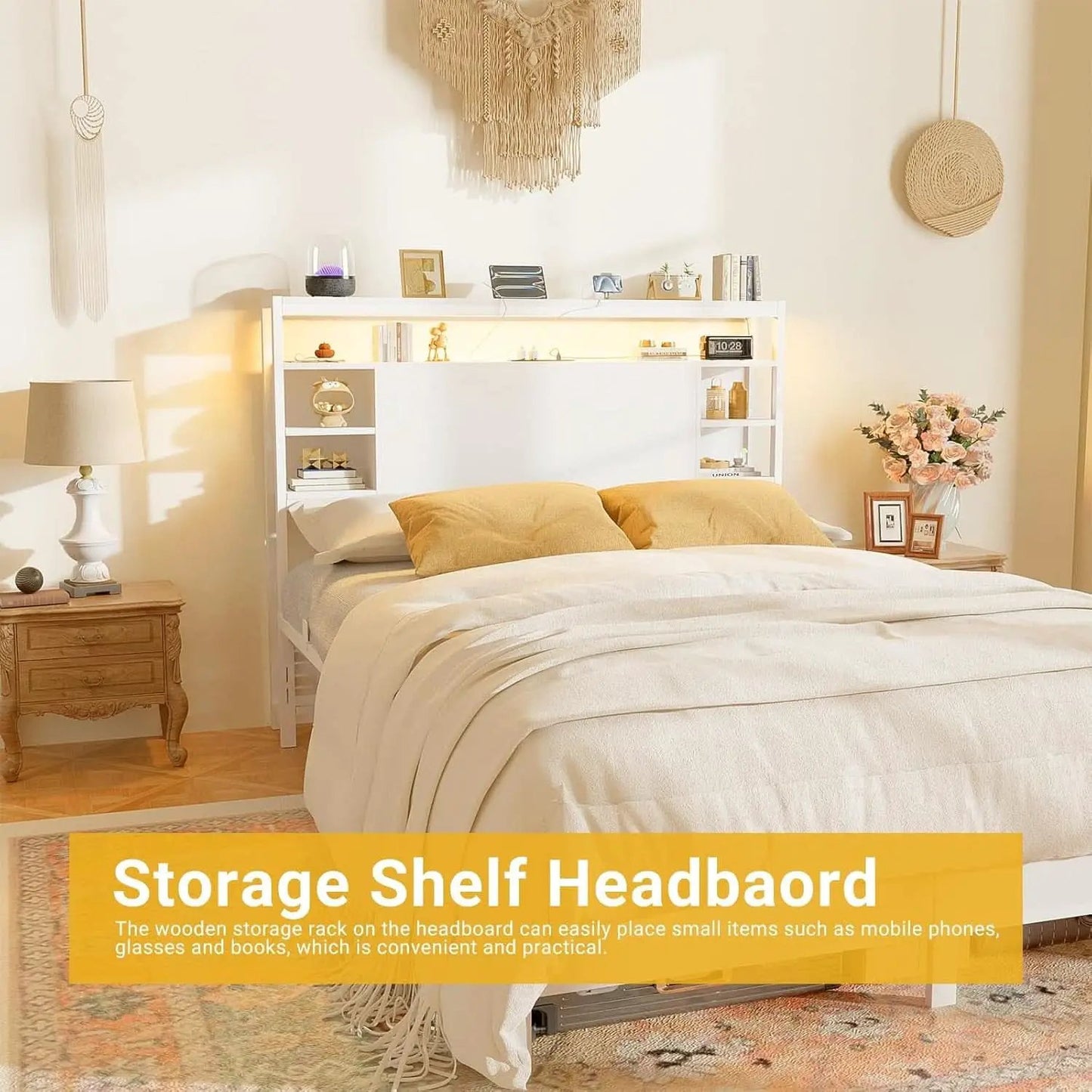 Full Size Headboard With Storage RGB LED Lighting from PriceLows™