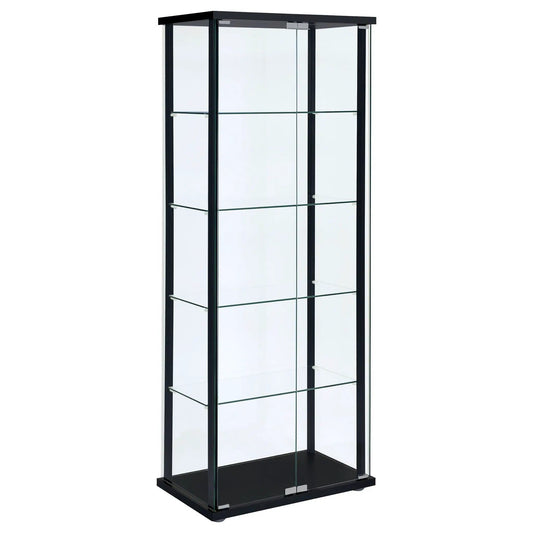 Delphinium 4-Shelf Clear Glass Curio Display Cabinet | 23.75 x 14.5 x 64.25 in | Engineered Wood & Glass | Black