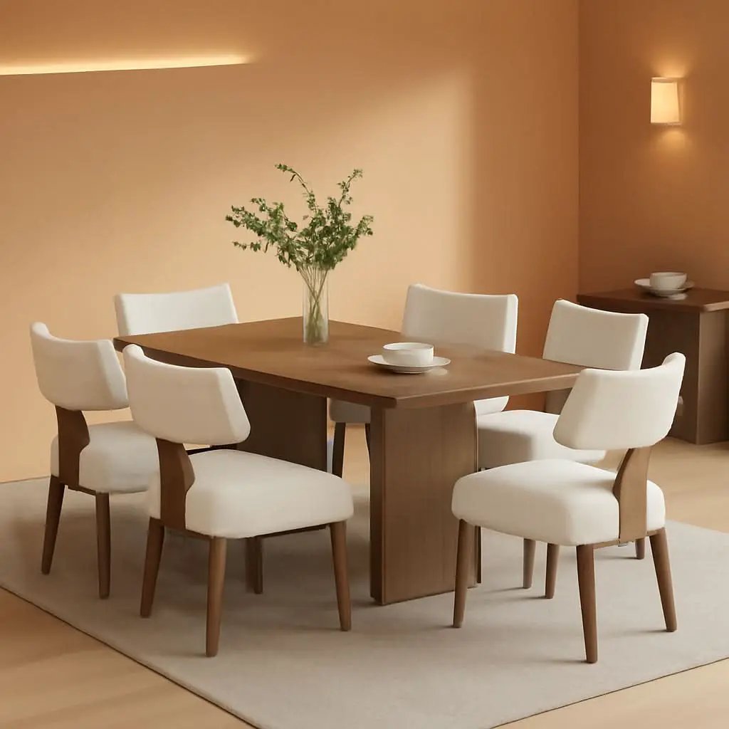 Beige Linen Fabric Upholstered Dining Chairs Curved Back from PriceLows™