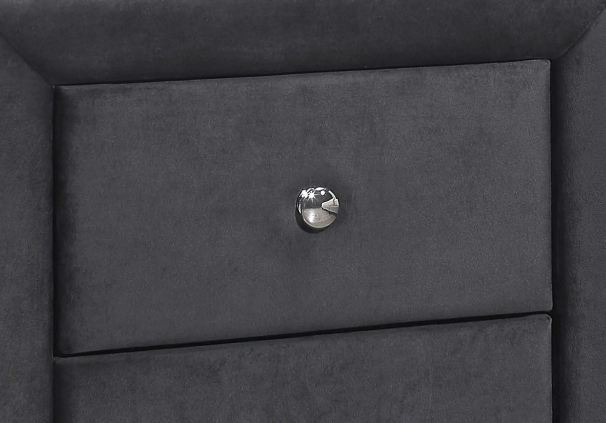Upholstered Nightstand | Transitional Style | Two Storage Drawers | Metal Drawer Knobs