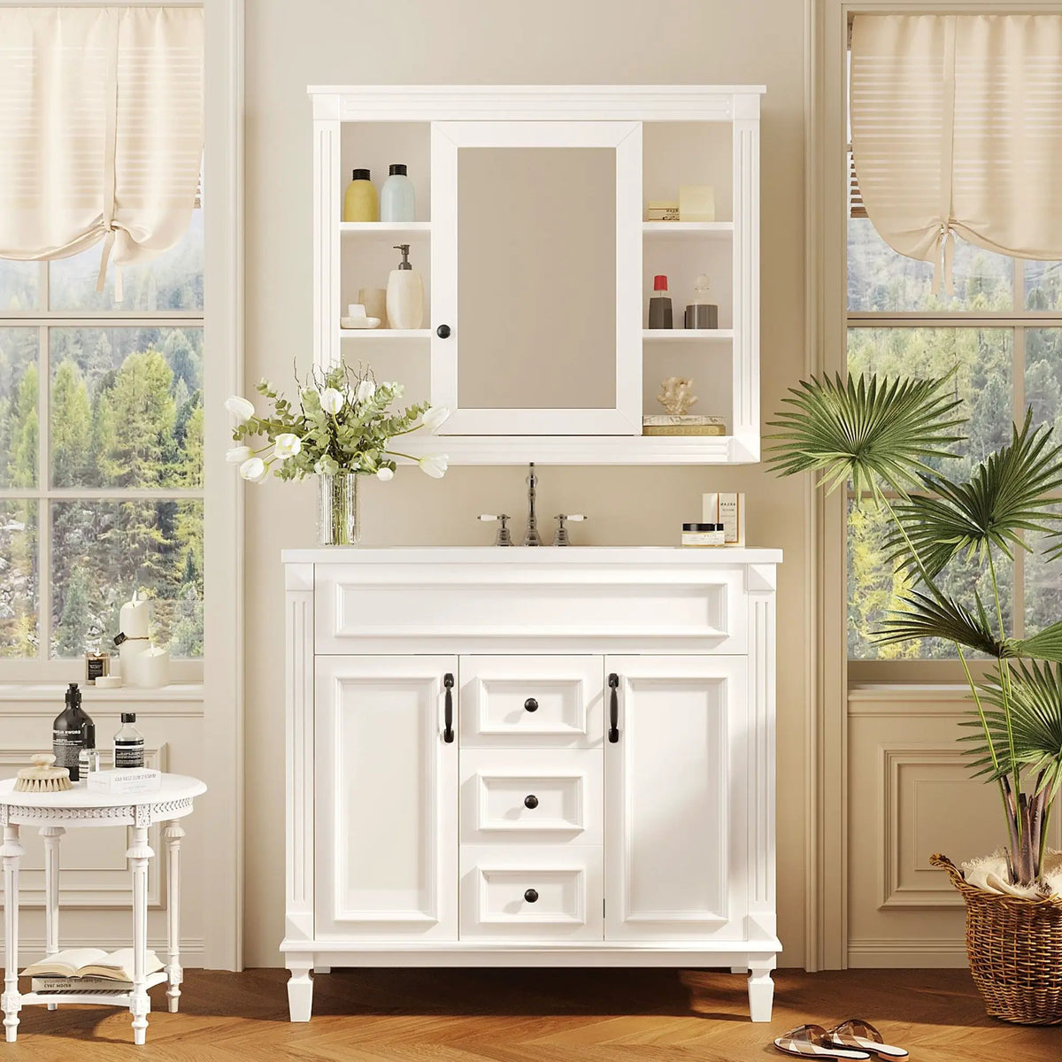 Bathroom Vanity With Top Sink | Mirror Cabinet Included | 2 Soft Closing Doors | 2 Drawers