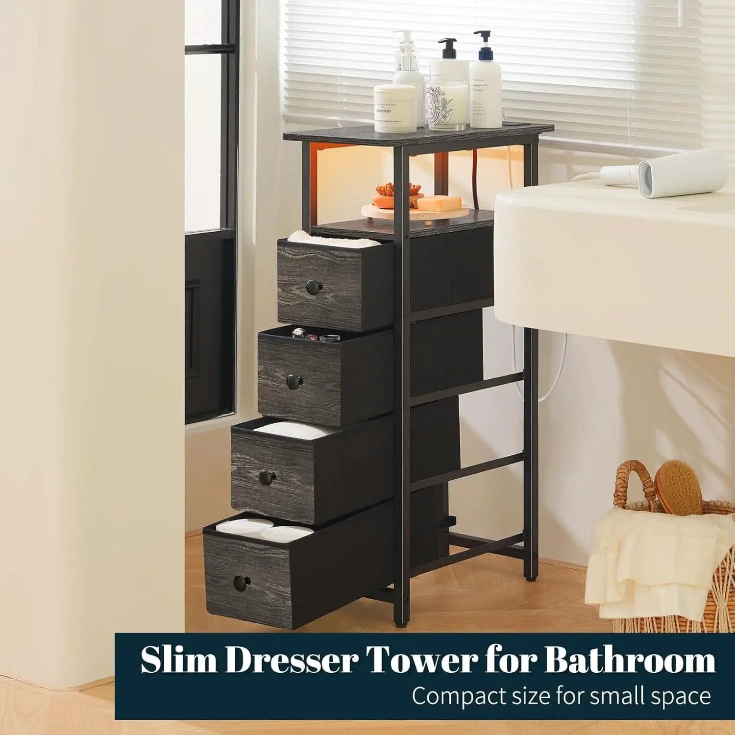 Narrow Dresser Nightstand With Led Charging Station from PriceLows™