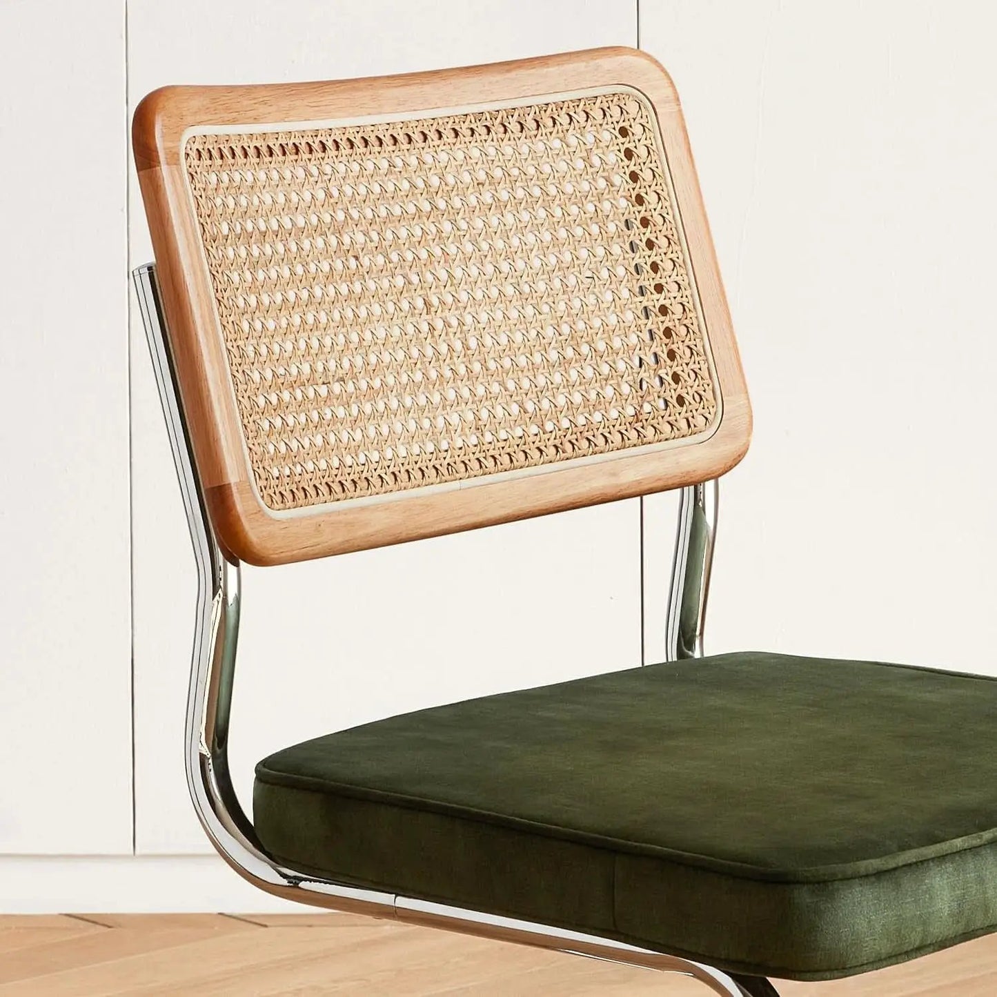 Green Rattan Dining Chairs FourPiece ChromeFinish Set from PriceLows™