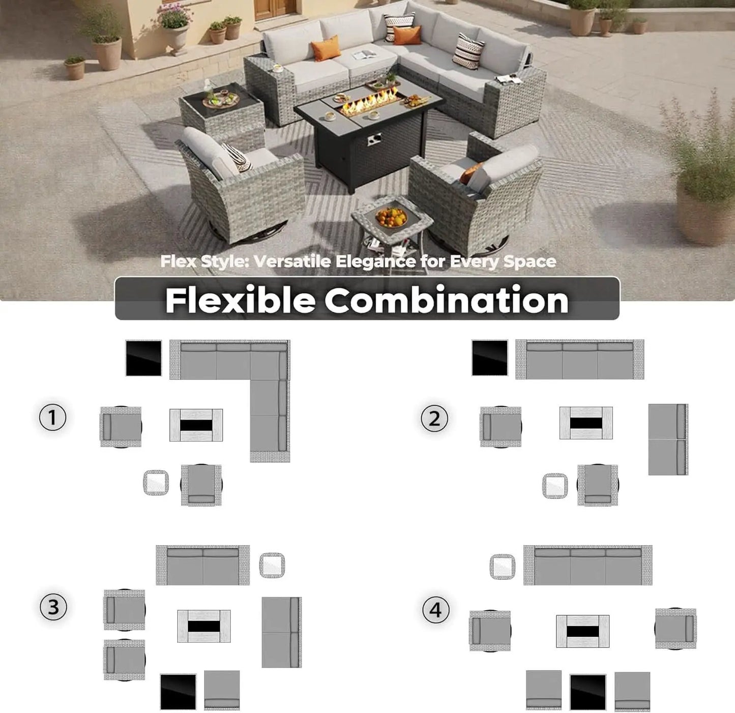 10 Piece Outdoor Wicker Sectional Sofa Set with Fire Pit from PriceLows™