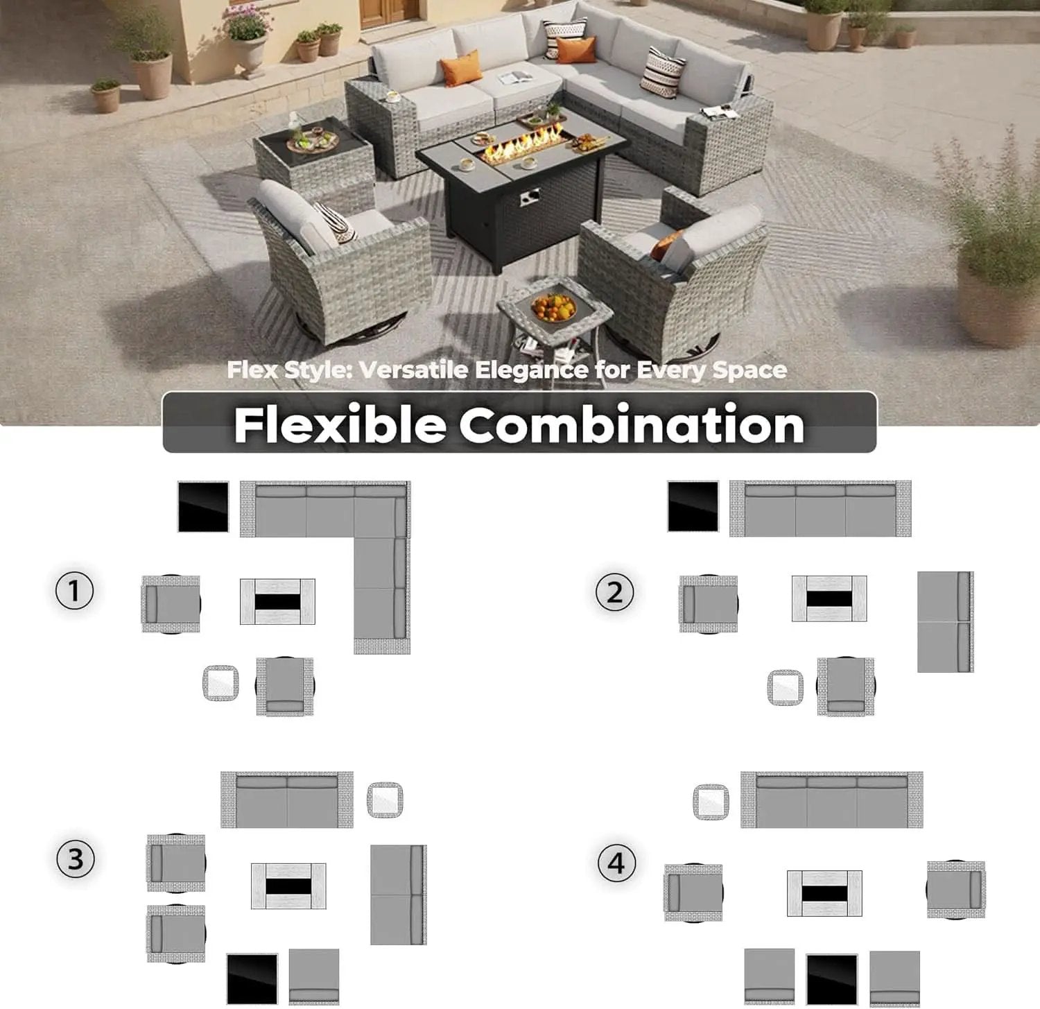 10 Piece Outdoor Wicker Sectional Sofa Set with Fire Pit from PriceLows™