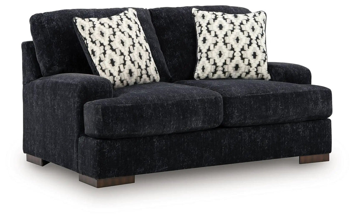 Whitmore Manor Loveseat | 70 x 45 x 41 in | Chenille & Wood | Black Pearl