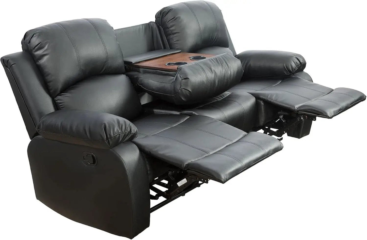 Black Vegan Leather 3 Seater Recliner Sofa Cupholders from PriceLows™