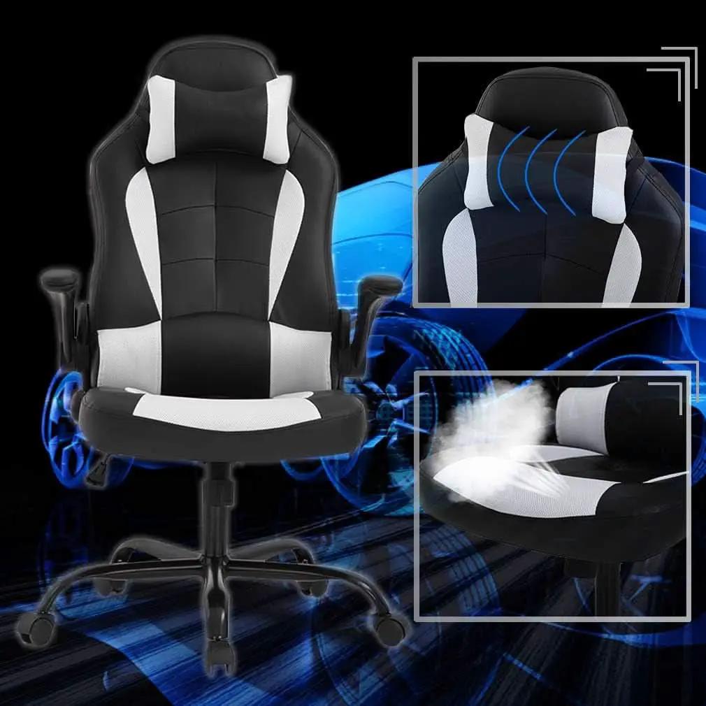 PC Gaming Chair White With Lumbar Support And Flip Up Arms from PriceLows™