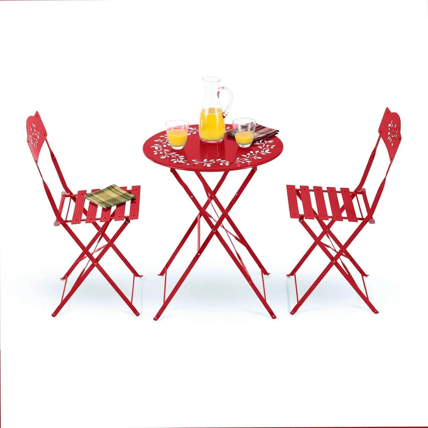 Indoor Outdoor 3 Piece Folding Bistro Set Red Table Chairs from PriceLows™