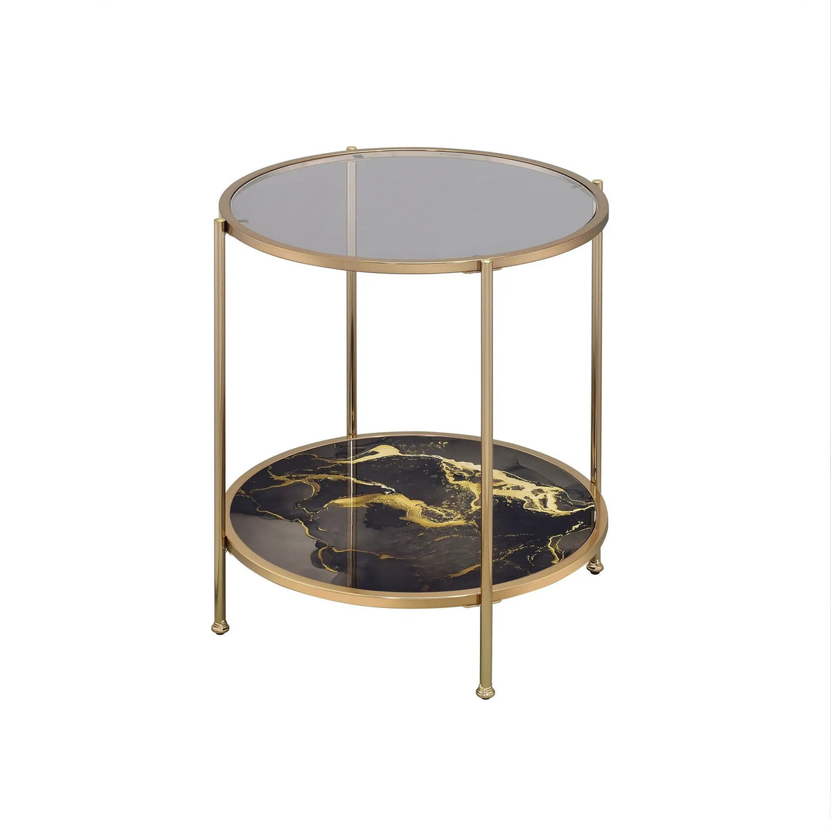 Fiorella Marble Print Glass Coffee Table | Metal Frame | Lower Shelf | 50 Inch Width