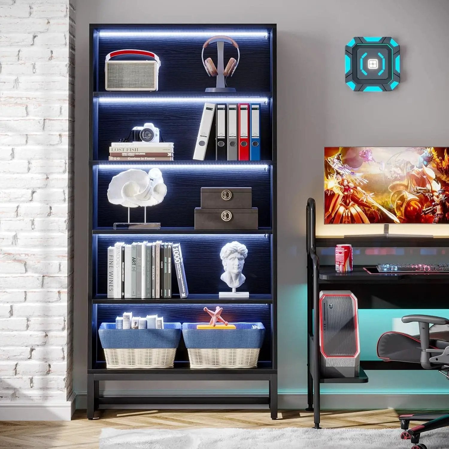 Tall Bookcase 70.8 Inch Led Lights For Living Room from PriceLows™