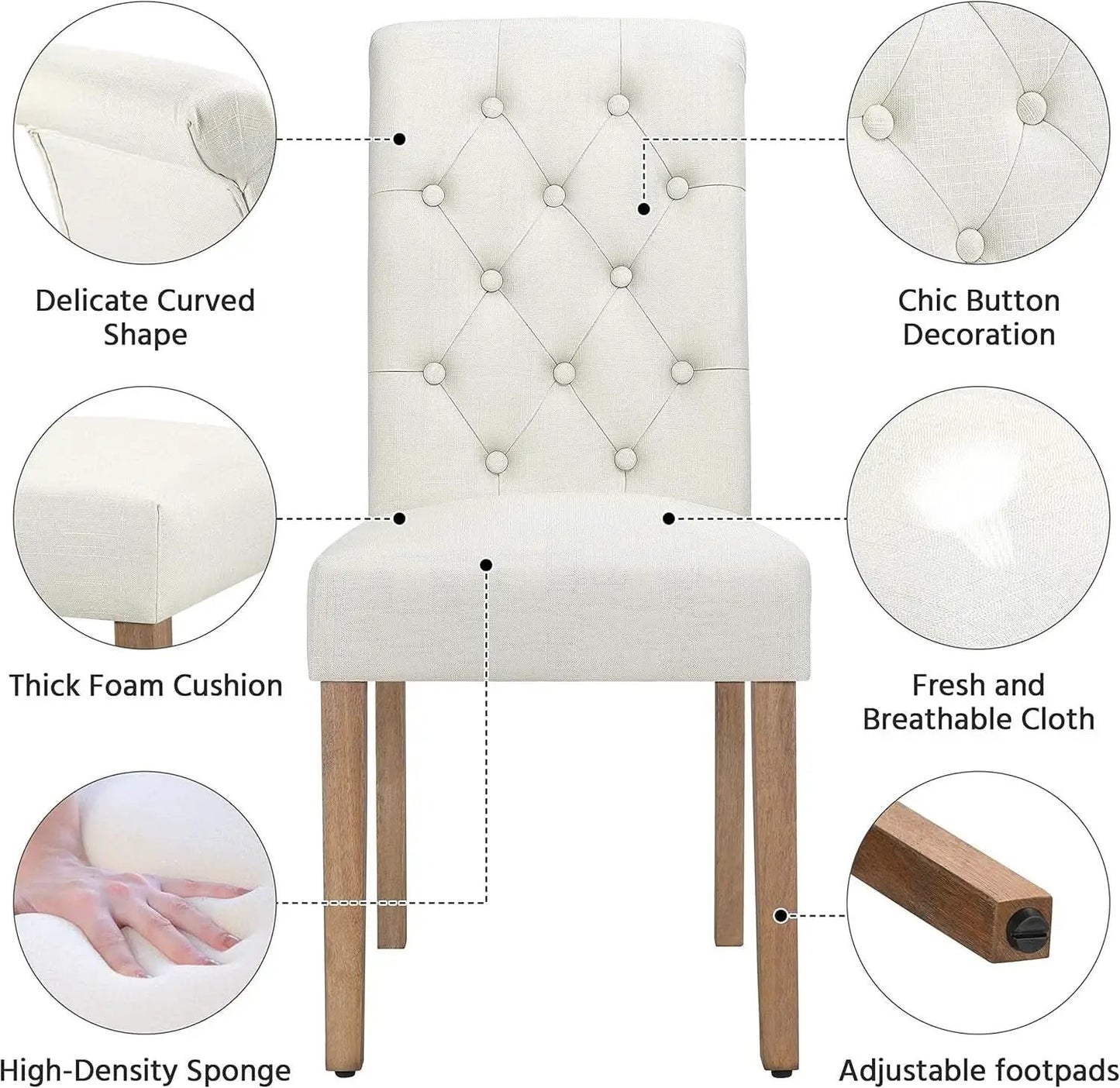 Beige Tufted Upholstered Dining Chairs Set Of 2 For Kitchen from PriceLows™