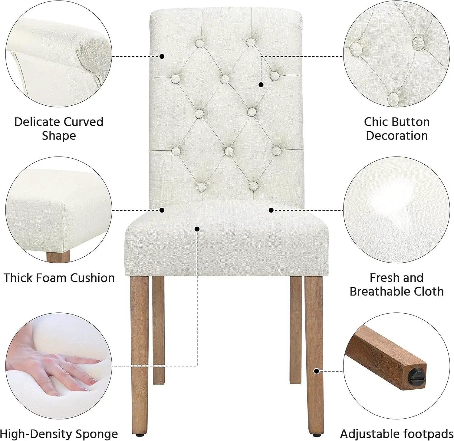Beige Tufted Upholstered Dining Chairs Set Of 2 For Kitchen from PriceLows™