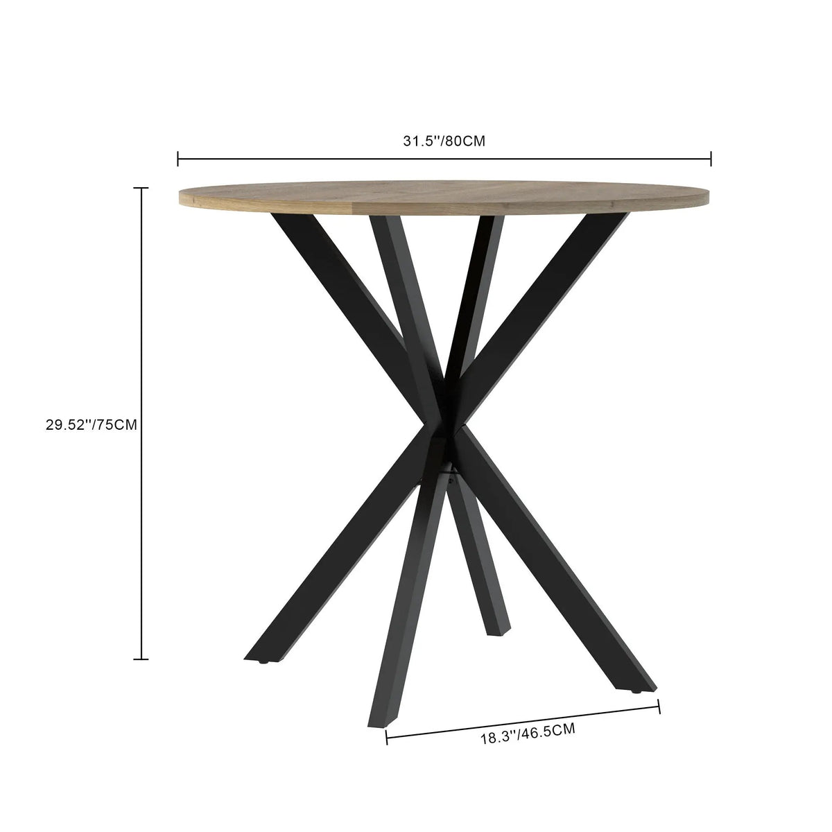 Round Dining Table | Industrial Metal Base | Rustic Brown Top | 31.5 Inch
