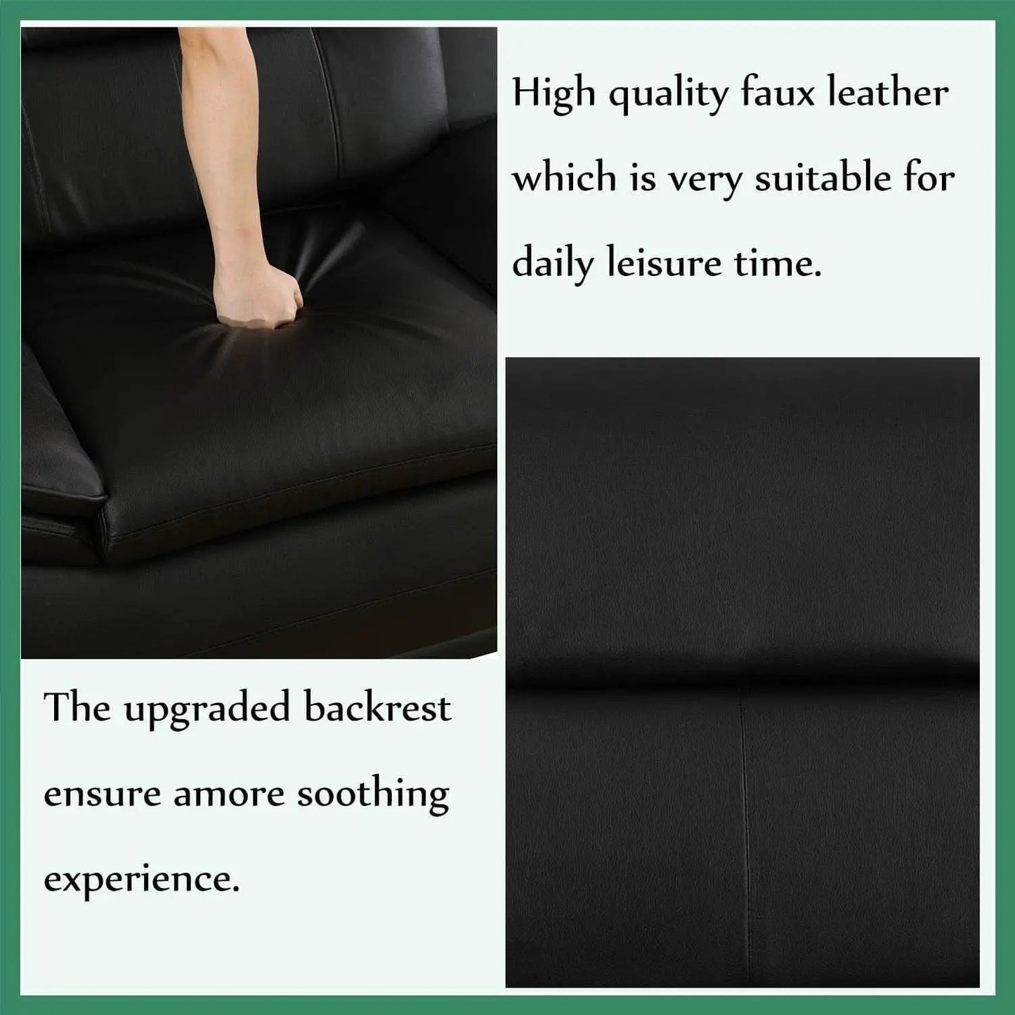Leather Sofa Set 3 Piece Black Living Room Furniture from PriceLows™