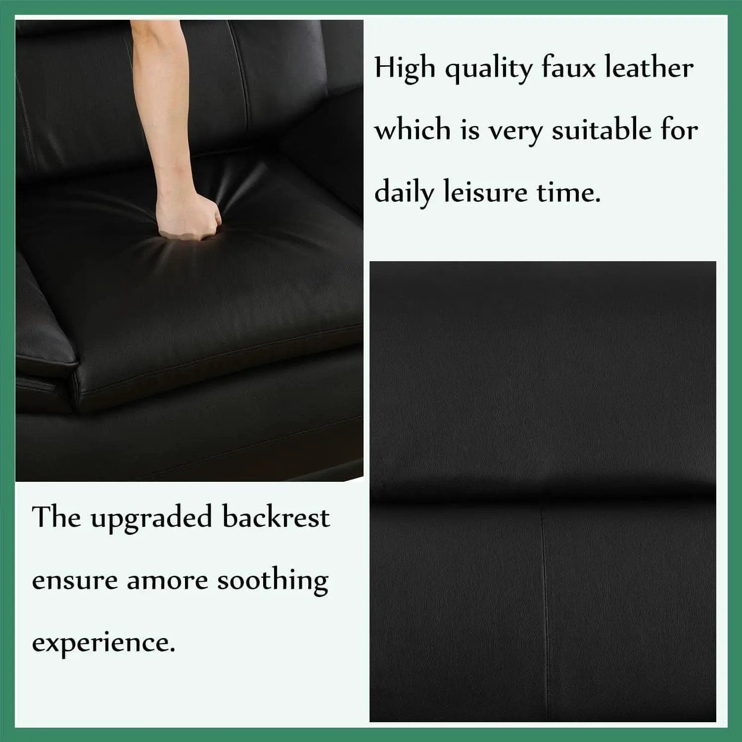 Leather Sofa Set 3 Piece Black Living Room Furniture from PriceLows™