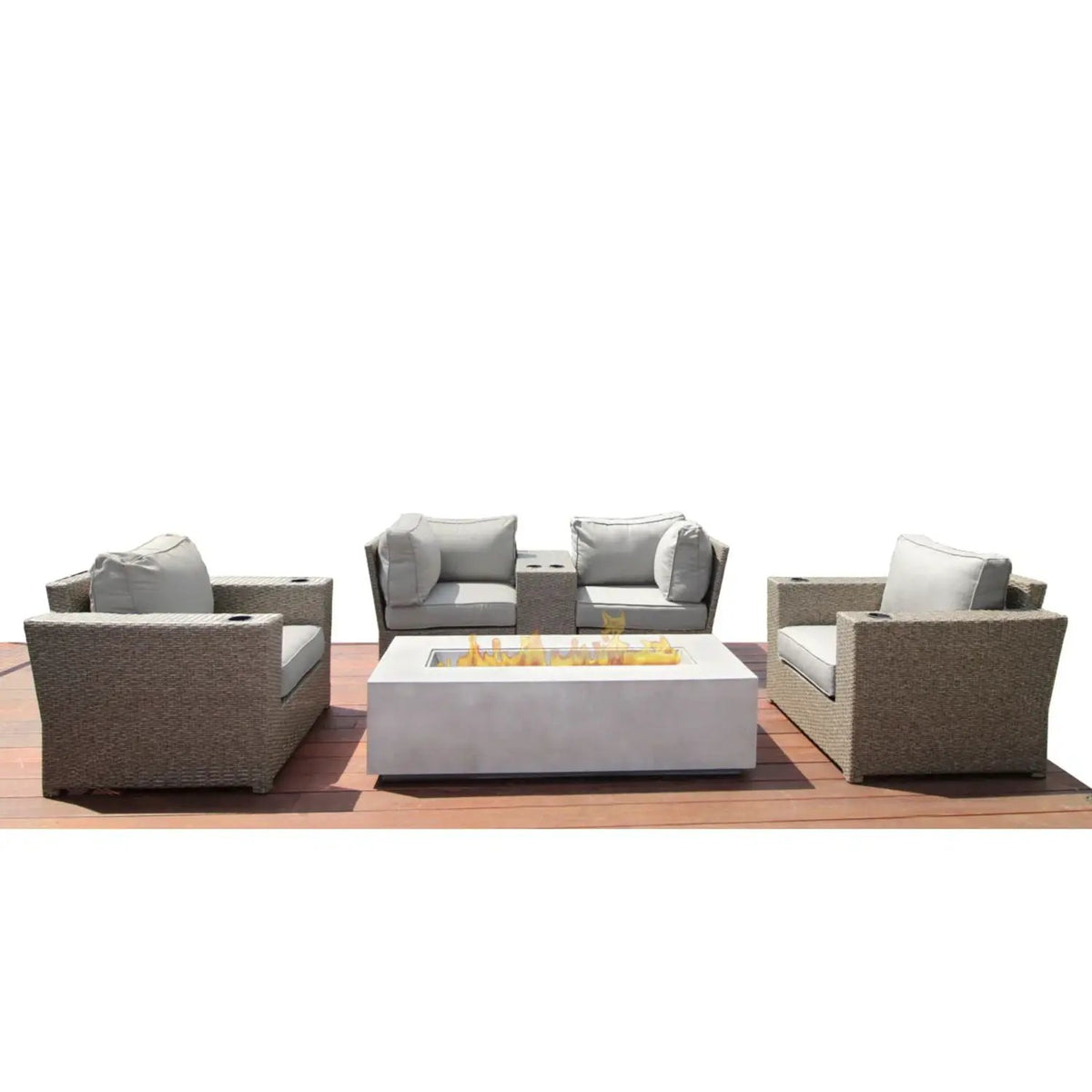 Outdoor Conversation Set | Fire Pit Included | 5 Inch Olefin Cushions | Espresso HDPE Wicker