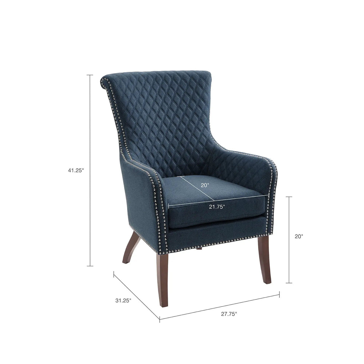 Accent Chair | Dark Blue | Quilted Back | Silver Nailhead Studs