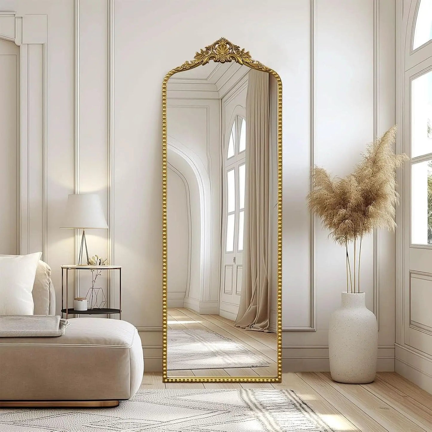 65 Inch Gold Baroque Full Length Floor Mirror Ornate Antique