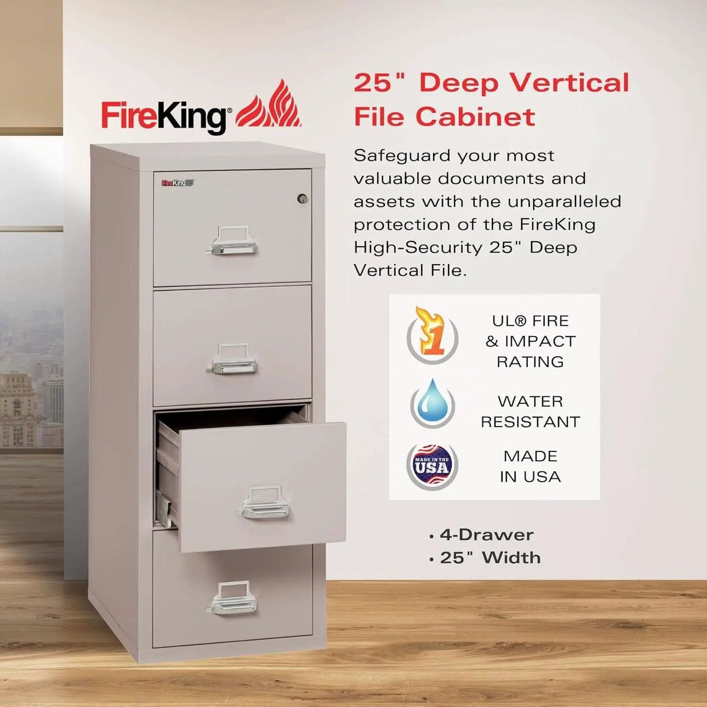Vertical 4 Drawer Fire Safe File Cabinet 1 Hour Fire Rated from PriceLows™