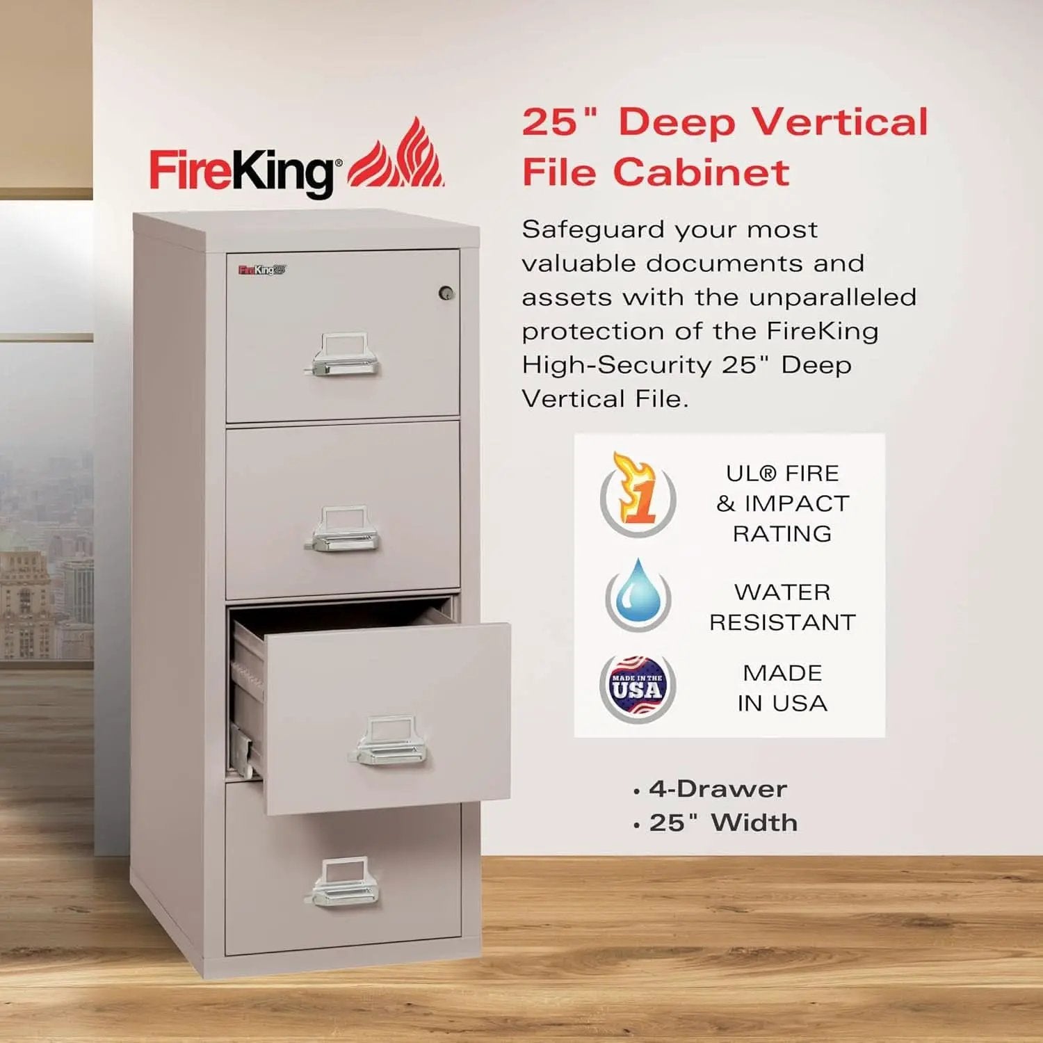 Vertical 4 Drawer Fire Safe File Cabinet 1 Hour Fire Rated from PriceLows™