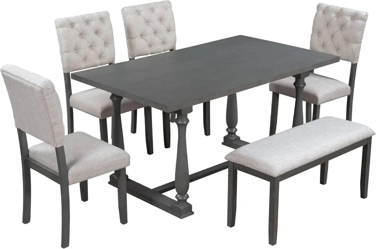 Six Person Premium Solid Wood Dining Table Set Bench from PriceLows™