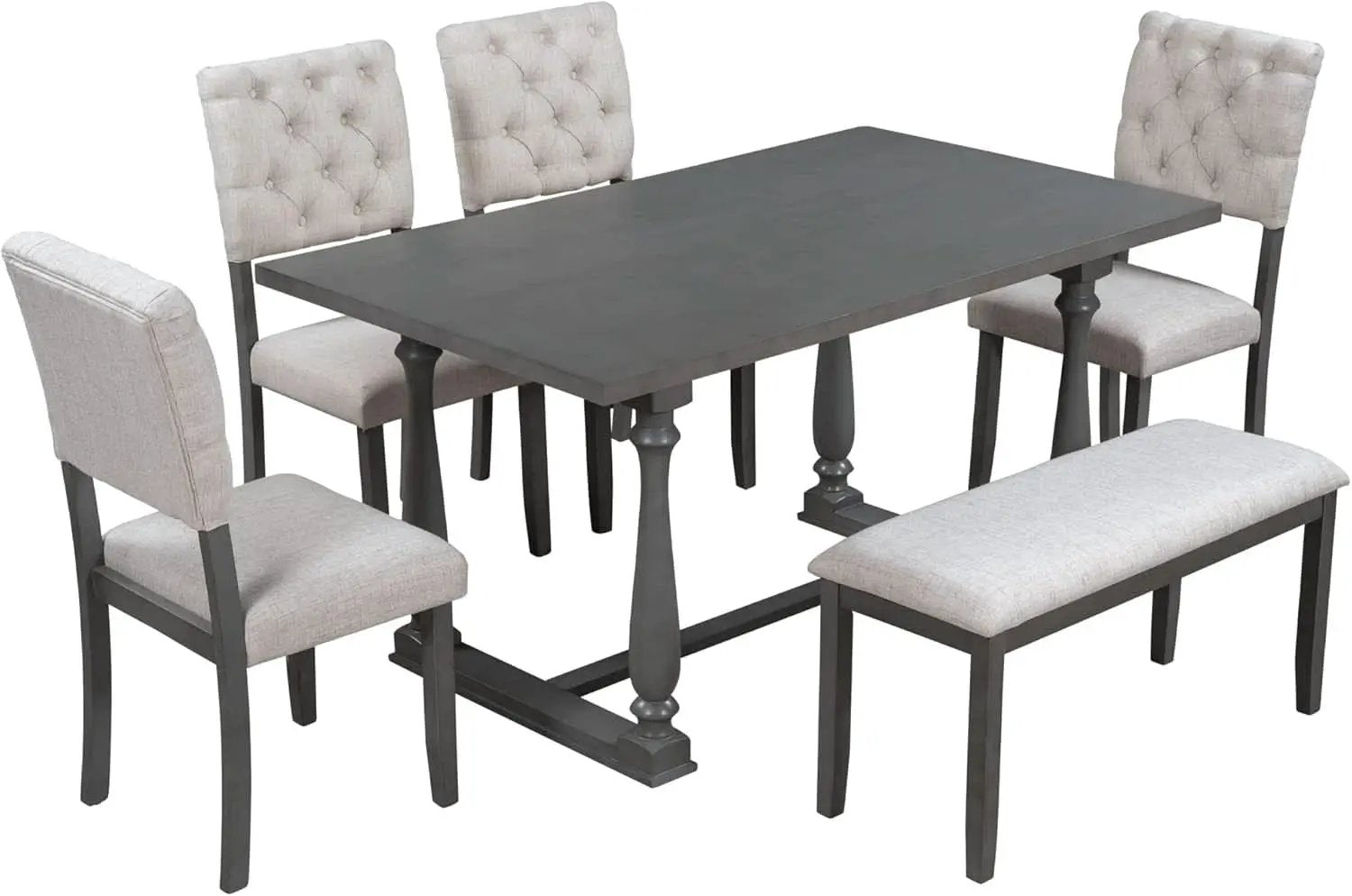 Six Person Premium Solid Wood Dining Table Set Bench from PriceLows™