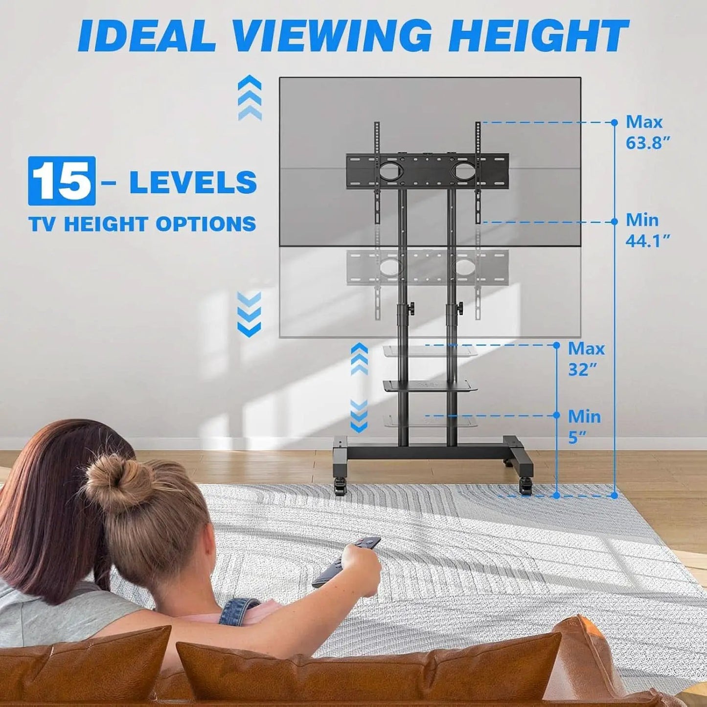 Height Adjustable Mobile TV Cart For 32 To 83 Inch Screens With Locking Wheels from PriceLows™