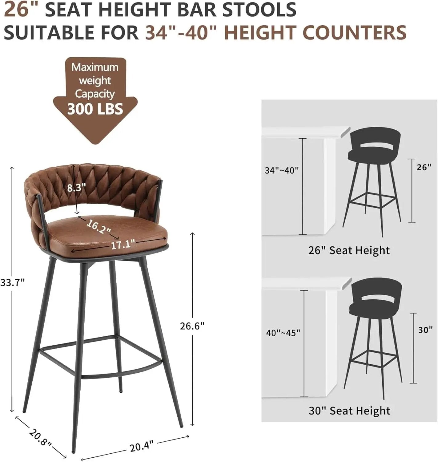 Elegant Swivel Bar Stools Set of Two 26 Inch from PriceLows™