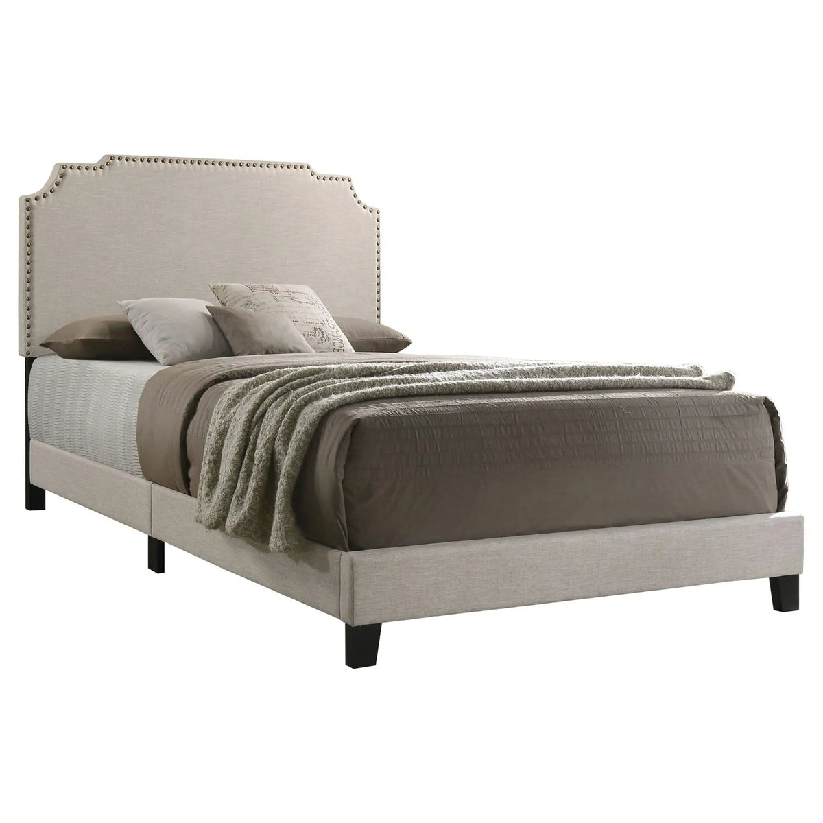 Tamarac Upholstered Queen Panel Bed | 64.25 x 86.25 x 51.25 in | Engineered Wood & Polyester | Beige