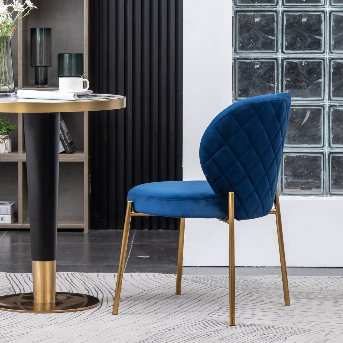Amoa Velvet Dining Chair | Contemporary Upholstery | Round Seat Curved Back | Blue