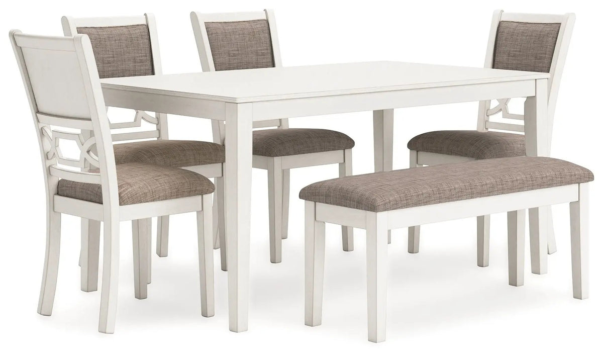 Erinberg Dining Room Table Set (Set of 6) | 36.38 x 60.5 x 30 in | Solid Wood & Rubberwood | Antique White