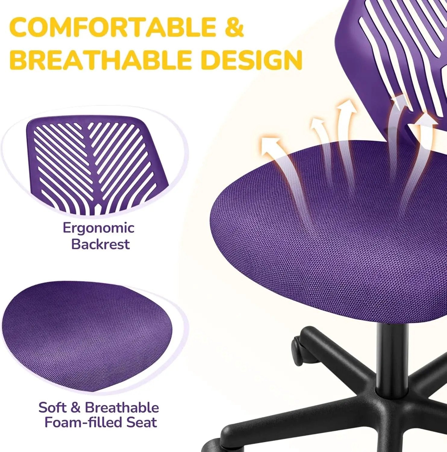 Purple Adjustable Desk Chair With Lumbar Support Swivel from PriceLows™